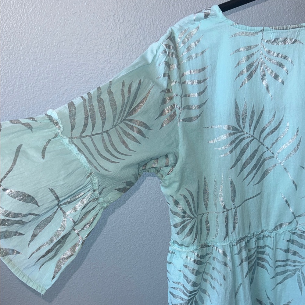 Sunny Oceans Light Aqua Foil Leaf Tiered Tunic Dress🌴🌸 - Picture 10 of 10